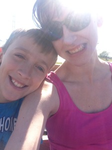 Having fun at the pumpkin patch on the tractor ride!