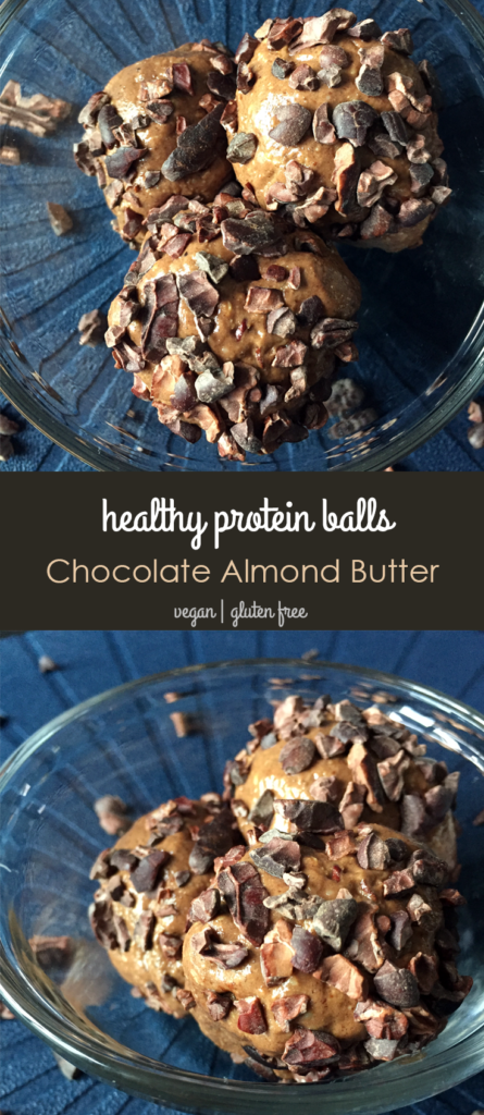 Looking for healthy vegan protein balls? Try these Paleo vegan chocolate almond butter protein balls - This five ingredient easy to make paleo almond butter protein ball recipe is gluten free, dairy free, vegan, oil free, and is refined sugar free.Try them instead of a protein shake! No processor required! #glutenfree #vegan #healthy #paleo #chocolate #protein