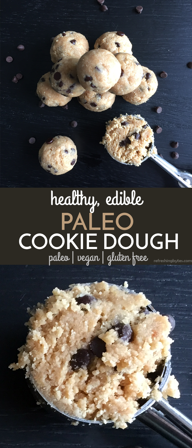 Looking for edible paleo cookie dough? Try this five ingredient protein paleo cookie dough - 5 minutes to make, no bake, egg-free, and vegan protein balls with NO refined sugar! This creamy, smooth, and deliciously rich recipe is filled with protein and is paleo, low carb, vegan, paleo, gluten free, dairy free, and sugar free, and so festive for Easter! Check it out now! #glutenfree #vegan #healthy #lowcarb #cookiedough #paleo #spring