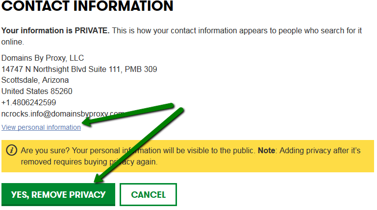 godaddy remove domain privacy