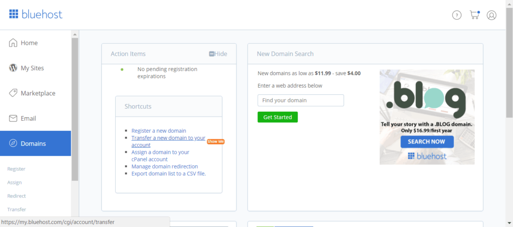 transfer domain from godaddy to bluehost