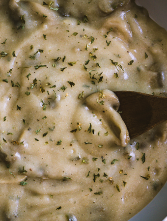 Put the can down. This super simple gluten free cream of mushroom soup recipe is savory, creamy, and delicious! Canned soup lovers will rejoice when they find out that it's also healthy and low sodium! You won't find any processed ingredients or MSG here. #vegan #glutenfree #dairyfree